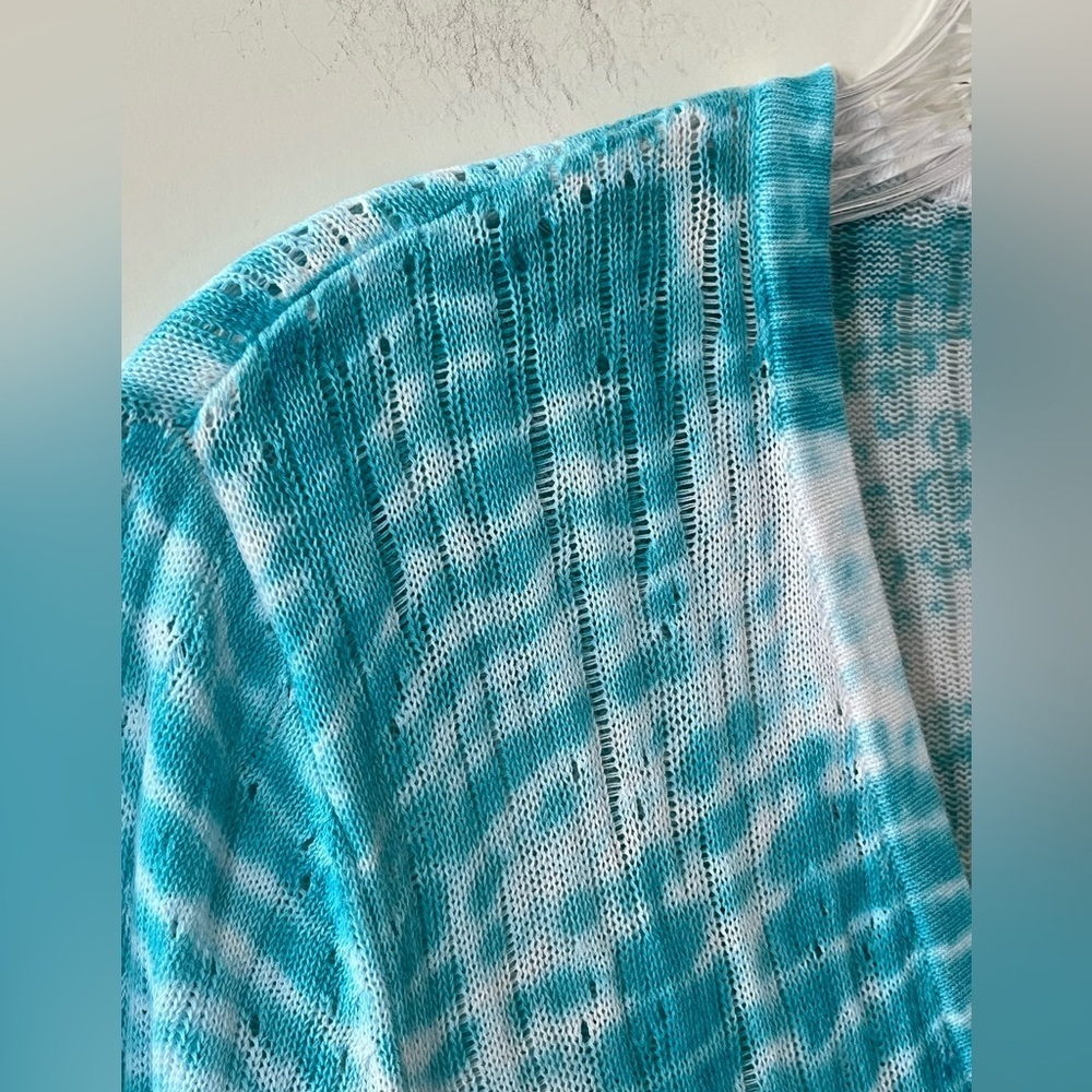 Chico’s Turquoise Tie-Dye Spring Cardigan Button Down Women’s Size Medium - Picture 5 of 14